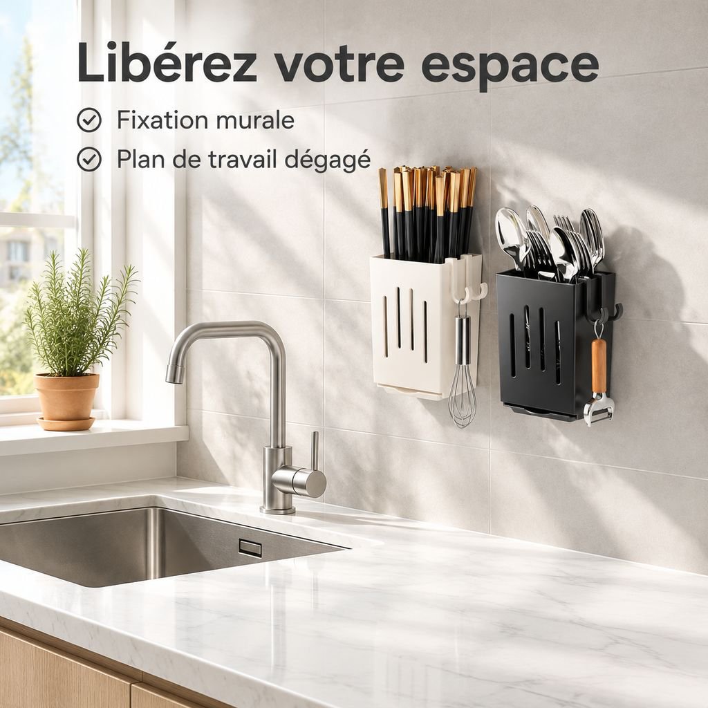 Porte-Couverts Mural Rangement Baguettes et Couteaux Cuisine