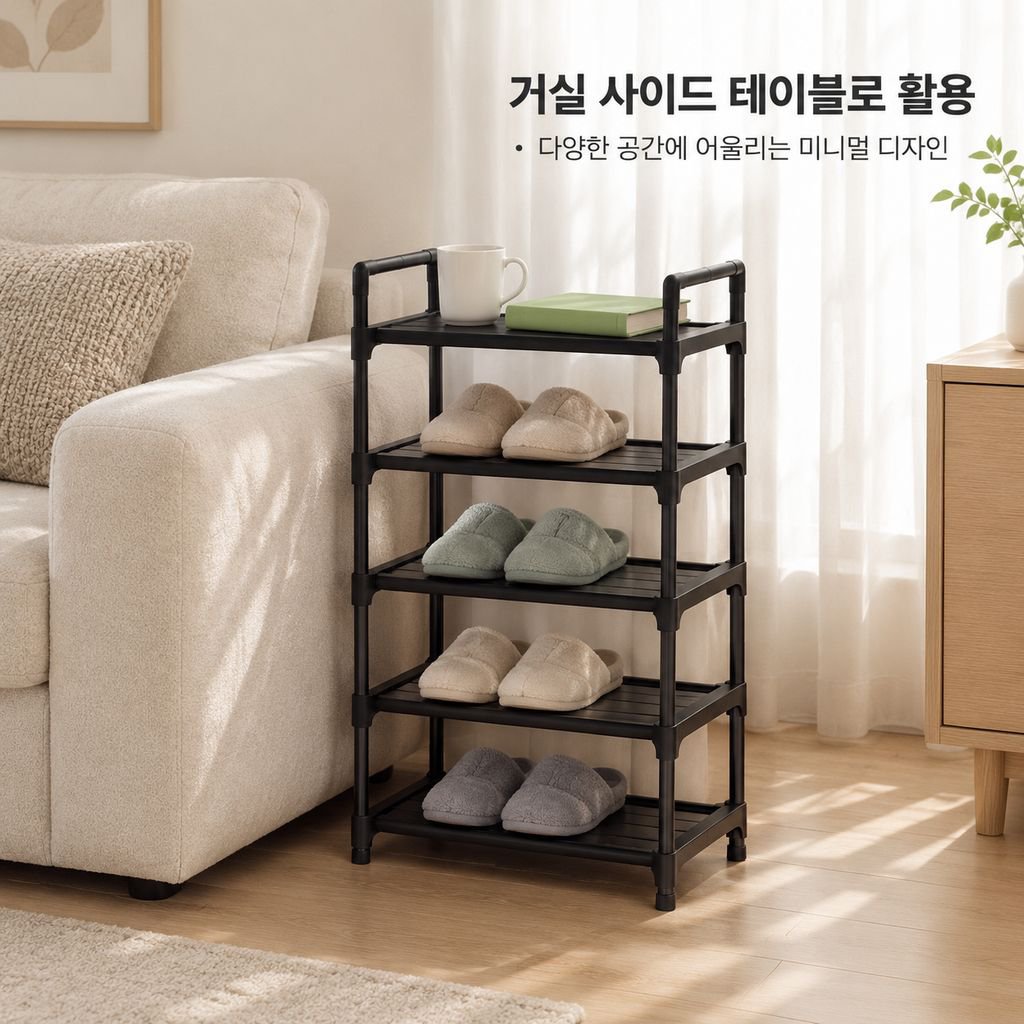 스탠드 행거 신발장 일체형 메탈 옷걸이 다기능 현관 복도 선반