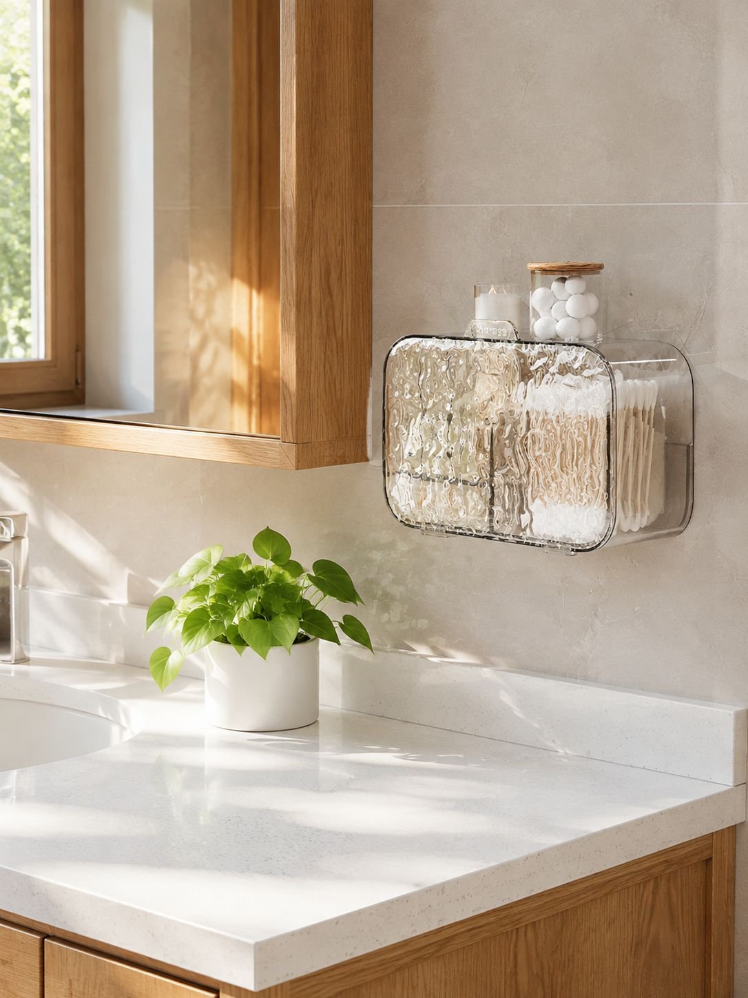 Contemporary cosmetic box for efficient bathroom organization