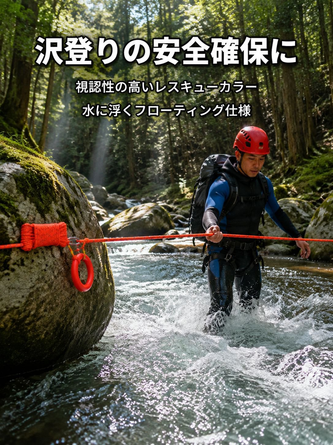 夜間でも目立つ反射素材入りロープ