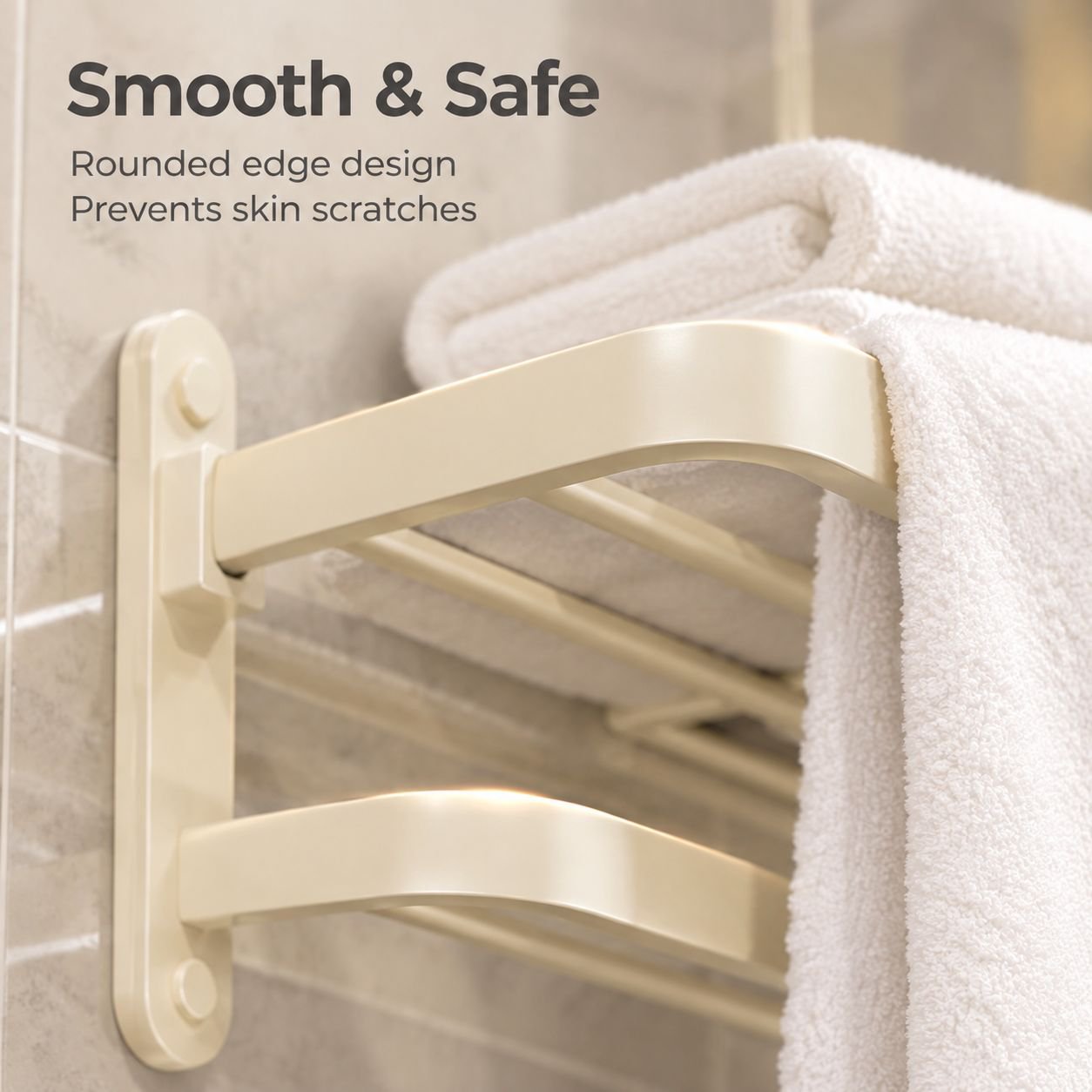 Cream Style Bathroom Towel Rack Punch-Free White Bath Towel Shelf Hardware Set