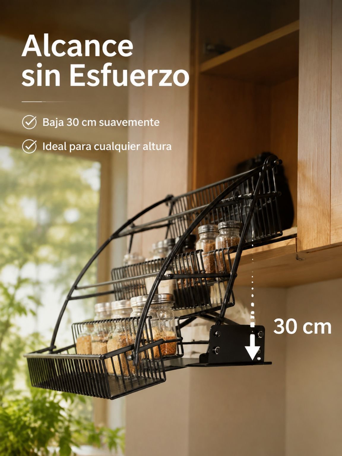Cesta de almacenamiento elevable para la cocina