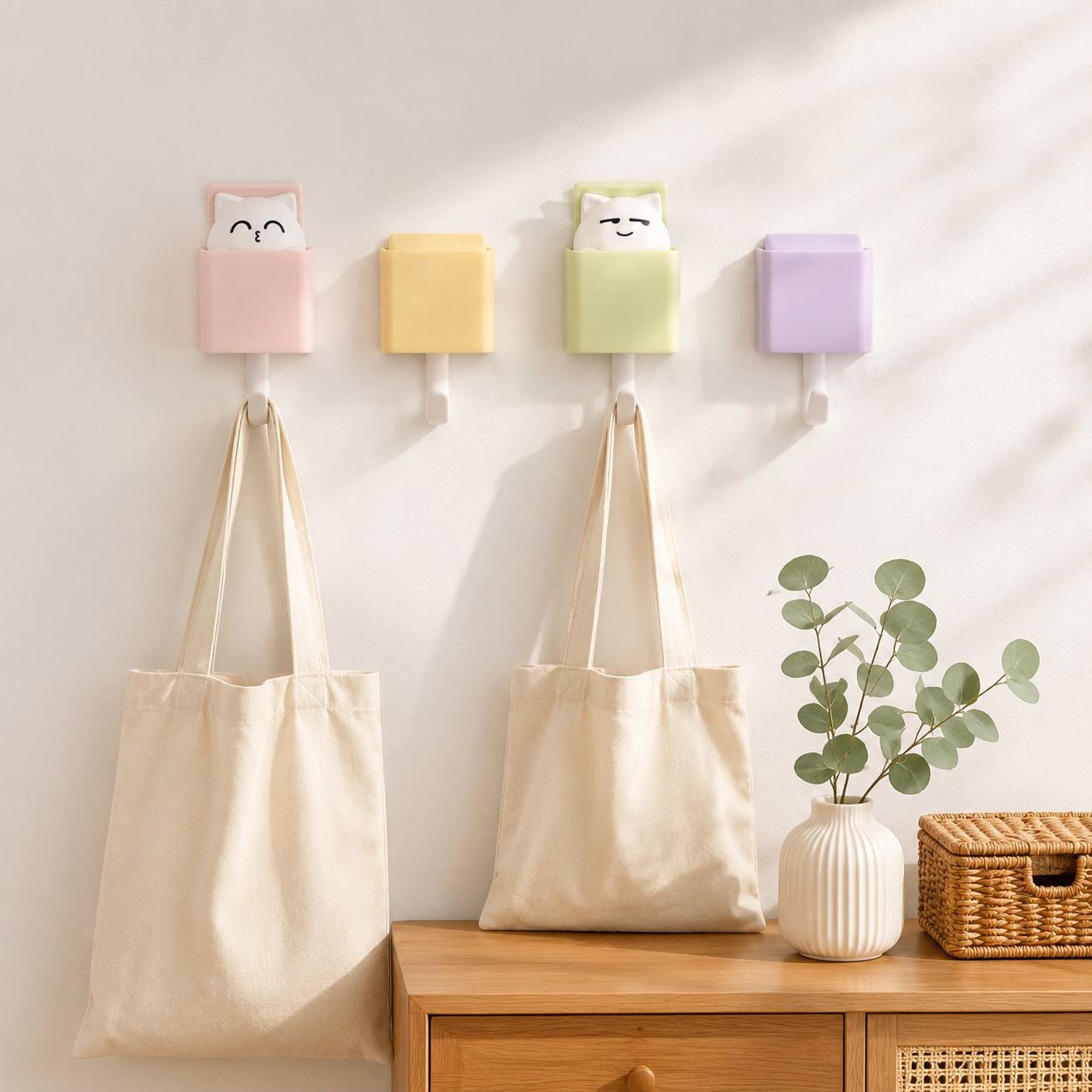Lindo gancho para gato, gancho de pared telescópico, gancho de pared multiusos, adhesivo sin daños, 