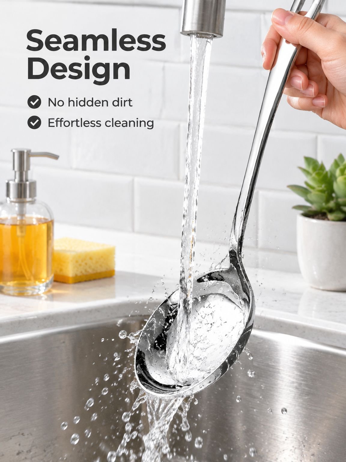 Stainless steel long-handled soup ladle