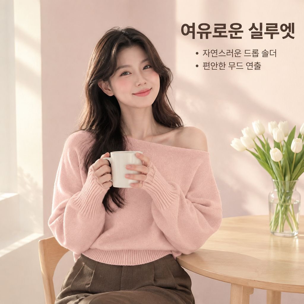 여성용 오프숄더 니트 스웨터 (릴렉스드 핏)