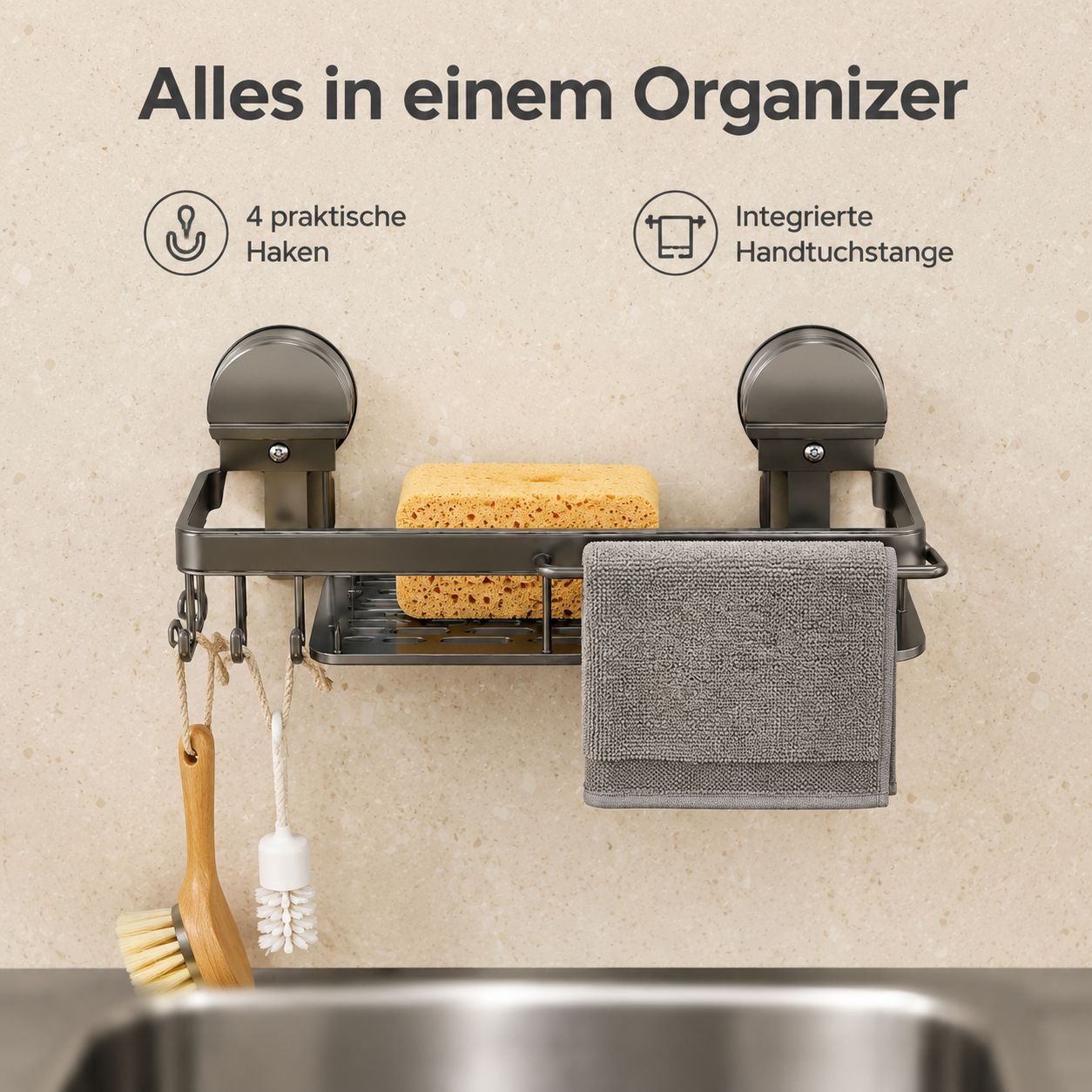 Multifunktionaler Spülbecken-Organizer mit Saugnapf