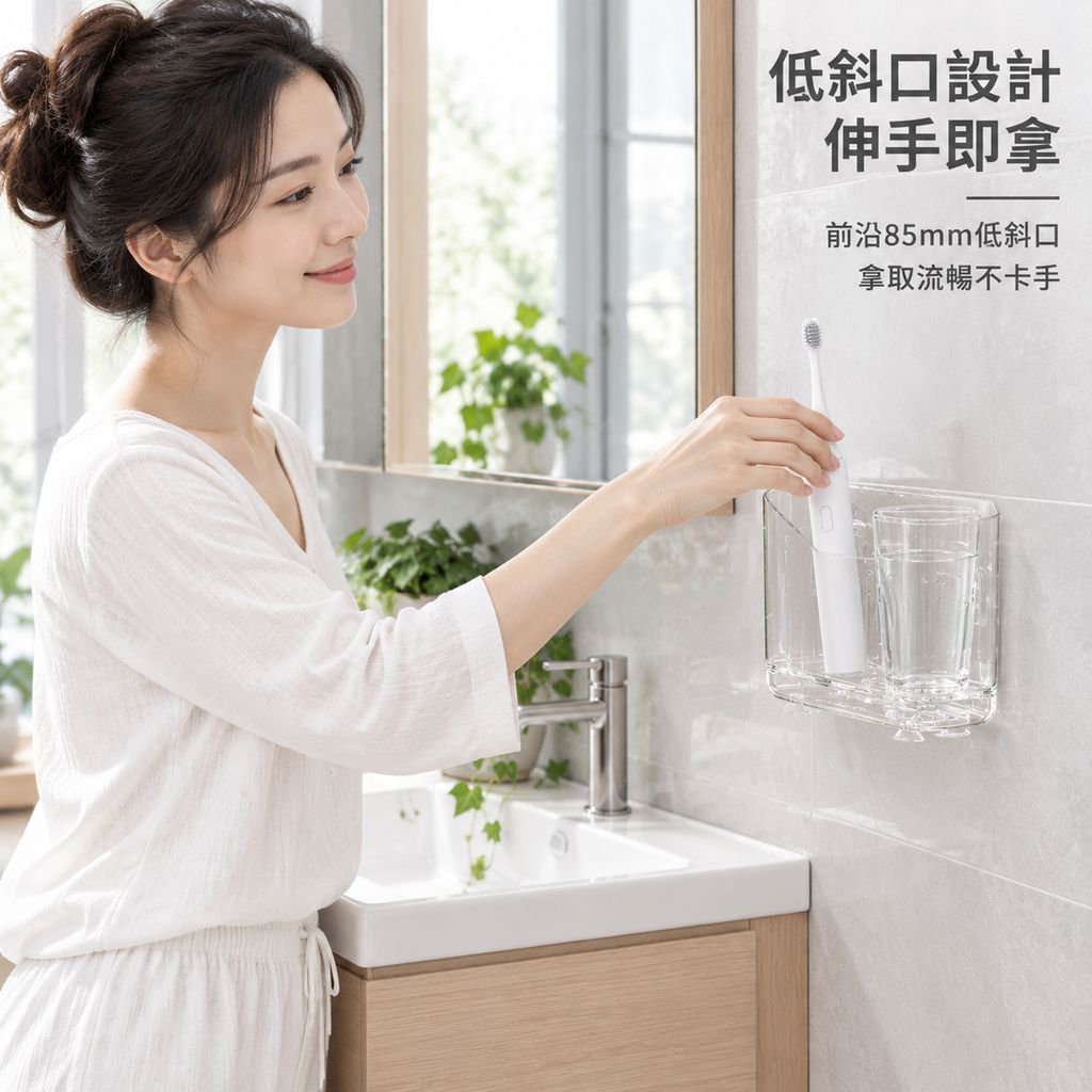 浴室免打孔壁掛牙膏牙刷分格收納架