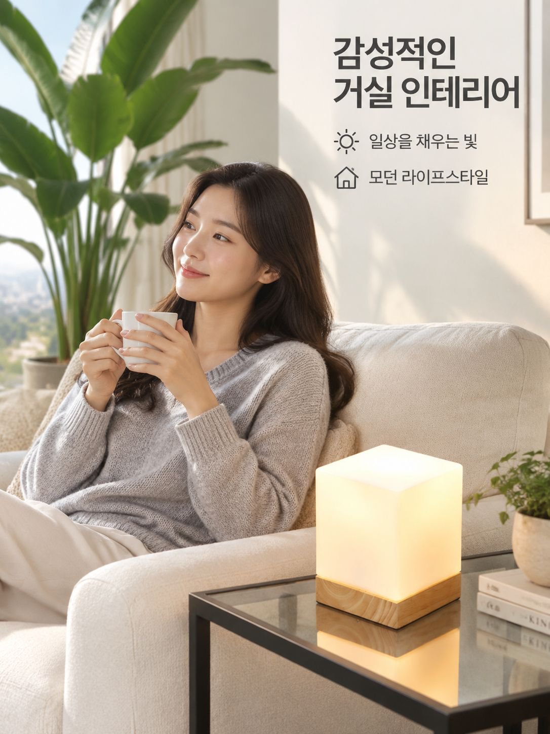 심플한 유리 사각형 테이블 램프