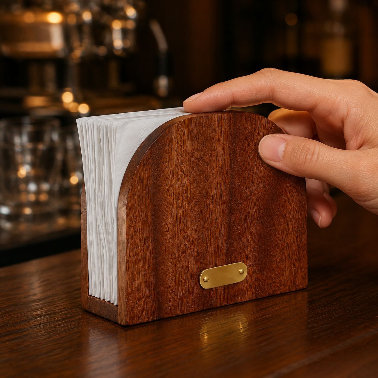 Servilletero vertical de madera roja estilo contemporáneo
