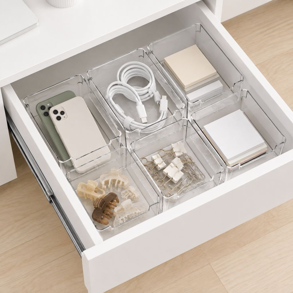 Caja apilable transparente de acrílico para fundas de móvil