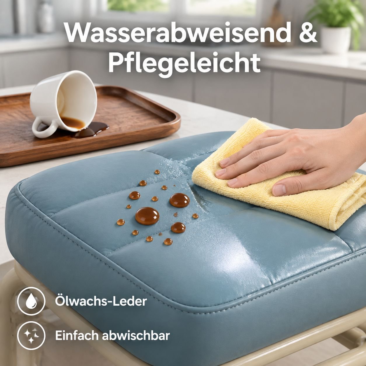 Multifunktionaler weicher Hocker mit Rückenlehne und Rollen für Zuhause