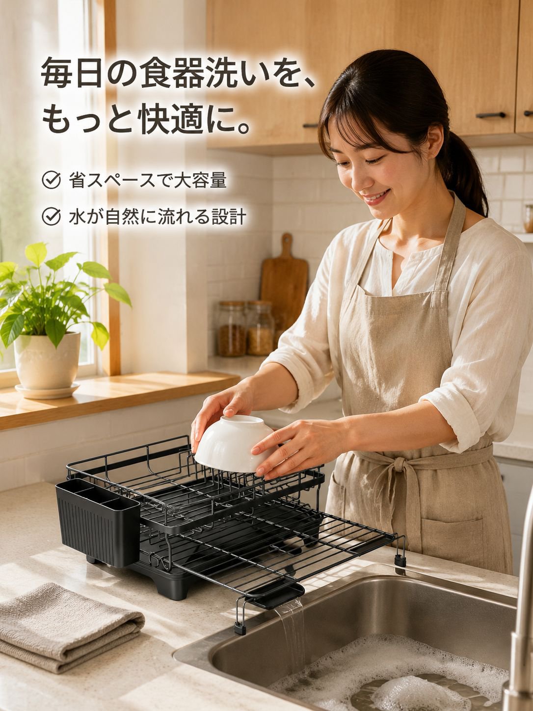 キッチン伸縮式排水ラック、食器ラック