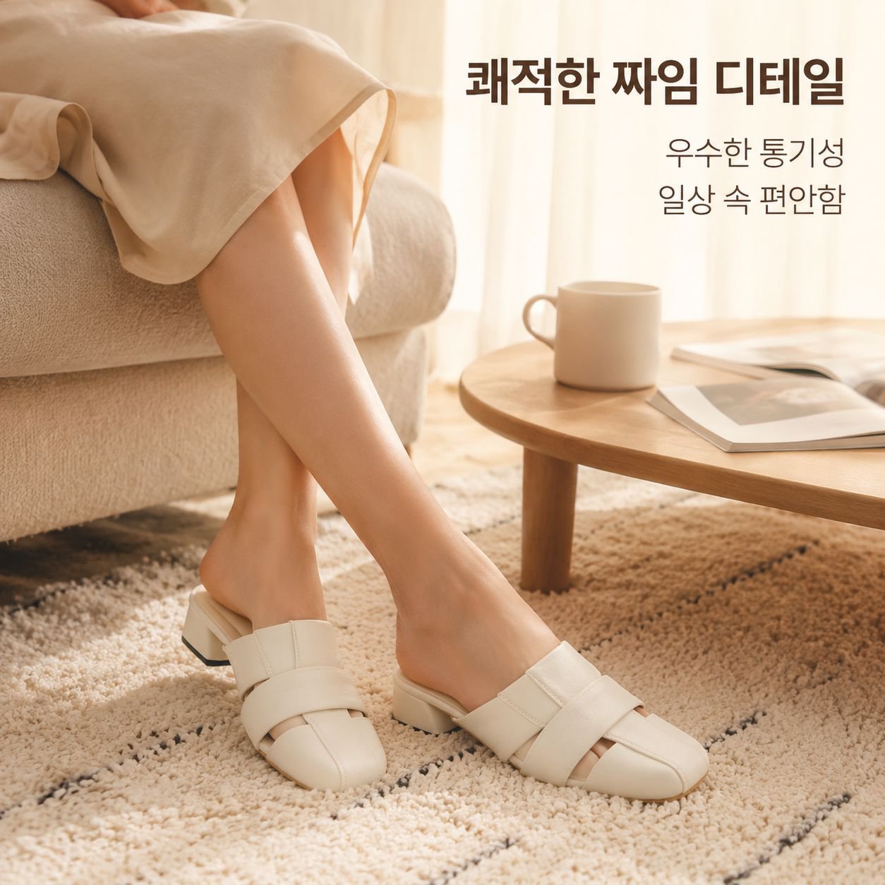패션 굽굵은 뮬 슬리퍼 여성용 앞코 짜임 슬리퍼 여름 샌들