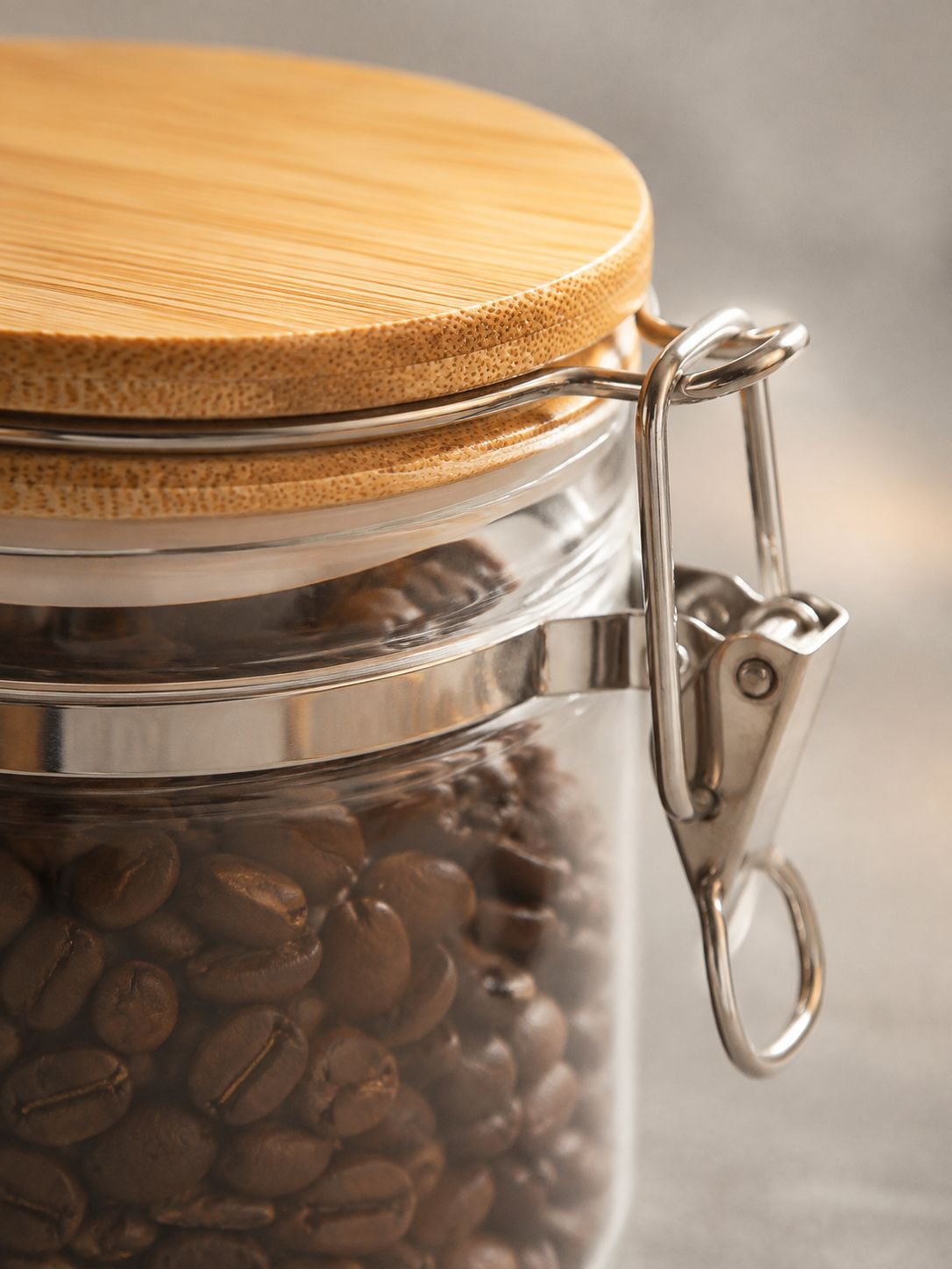 Home kitchen pantry with organized glass food storage jars