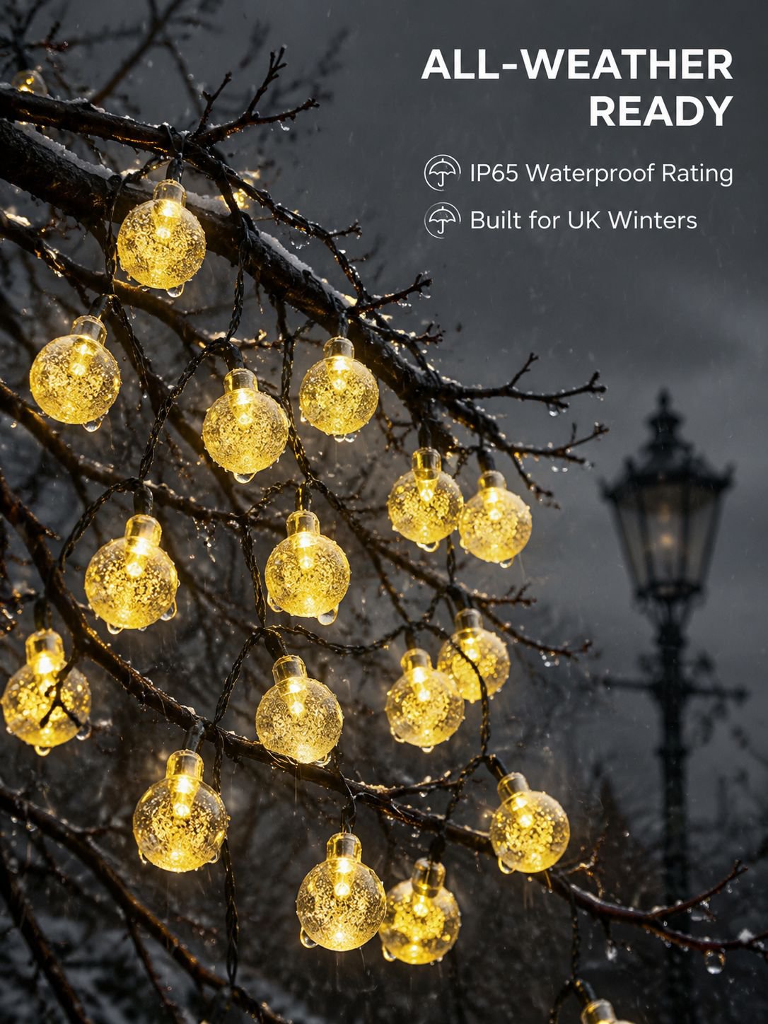3M Waterproof Bubble Ball String Lights, 20 LEDs, Christmas Patio Decoration