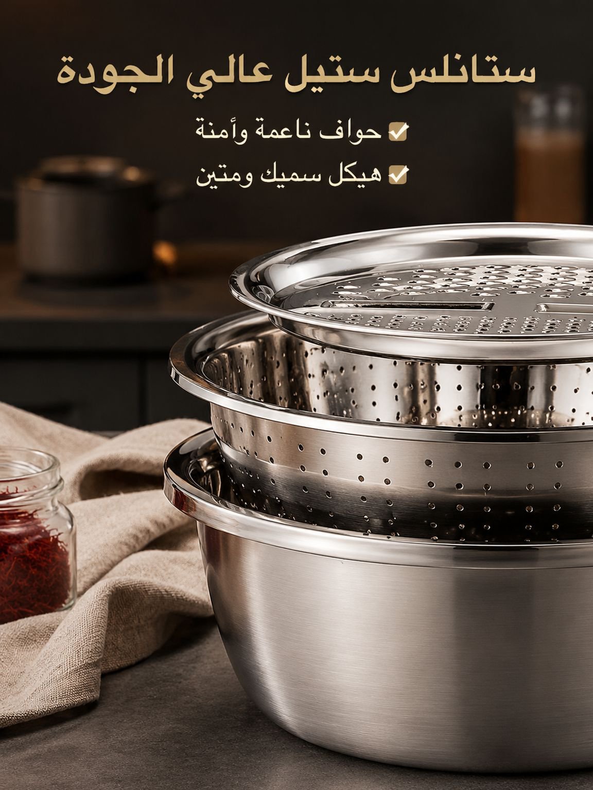 مجموعة مبشرة الخضروات الألمانية من ستانلس ستيل 304 من 3 قطع