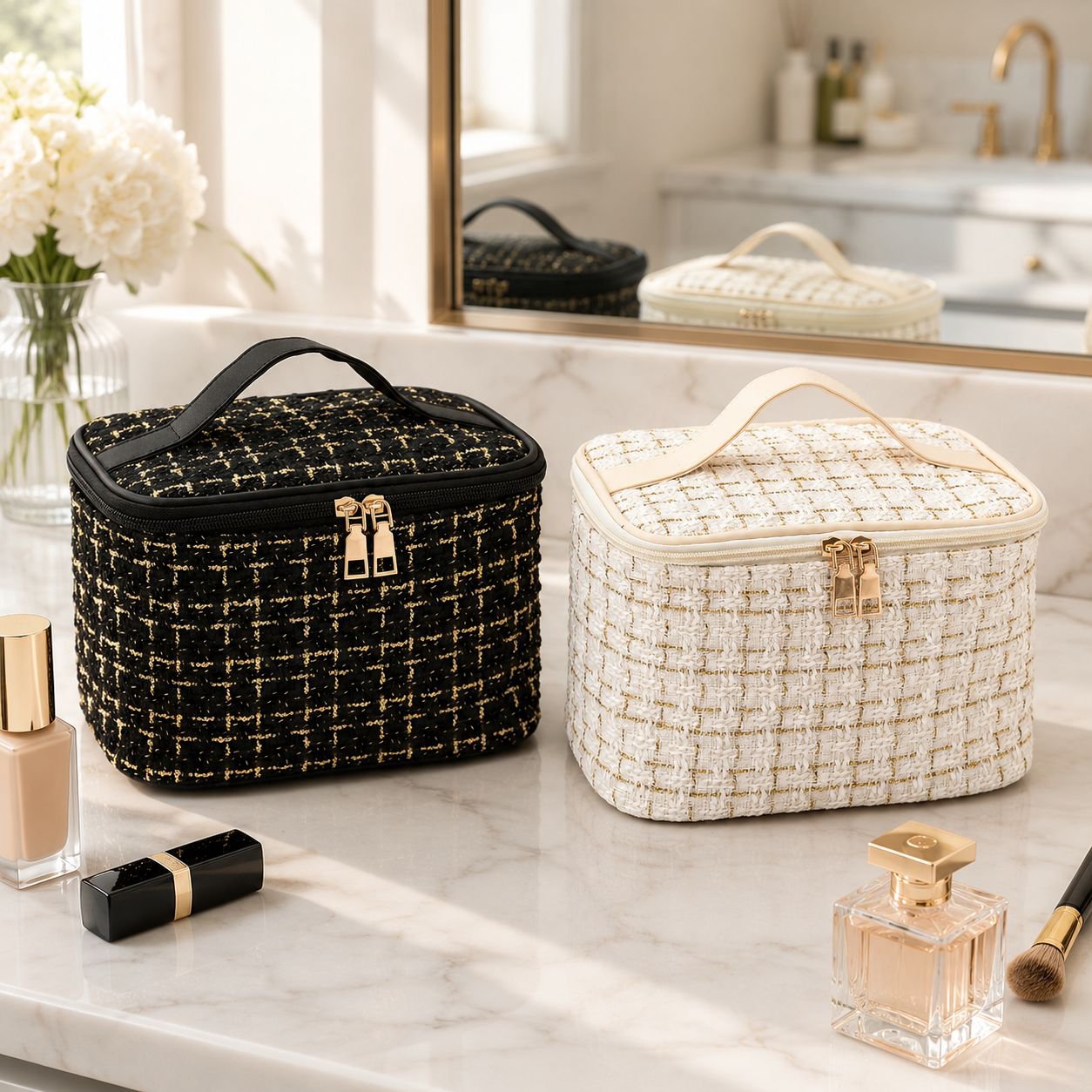 Portable Large-Capacity Makeup Organizer, Stylish Travel Handbag