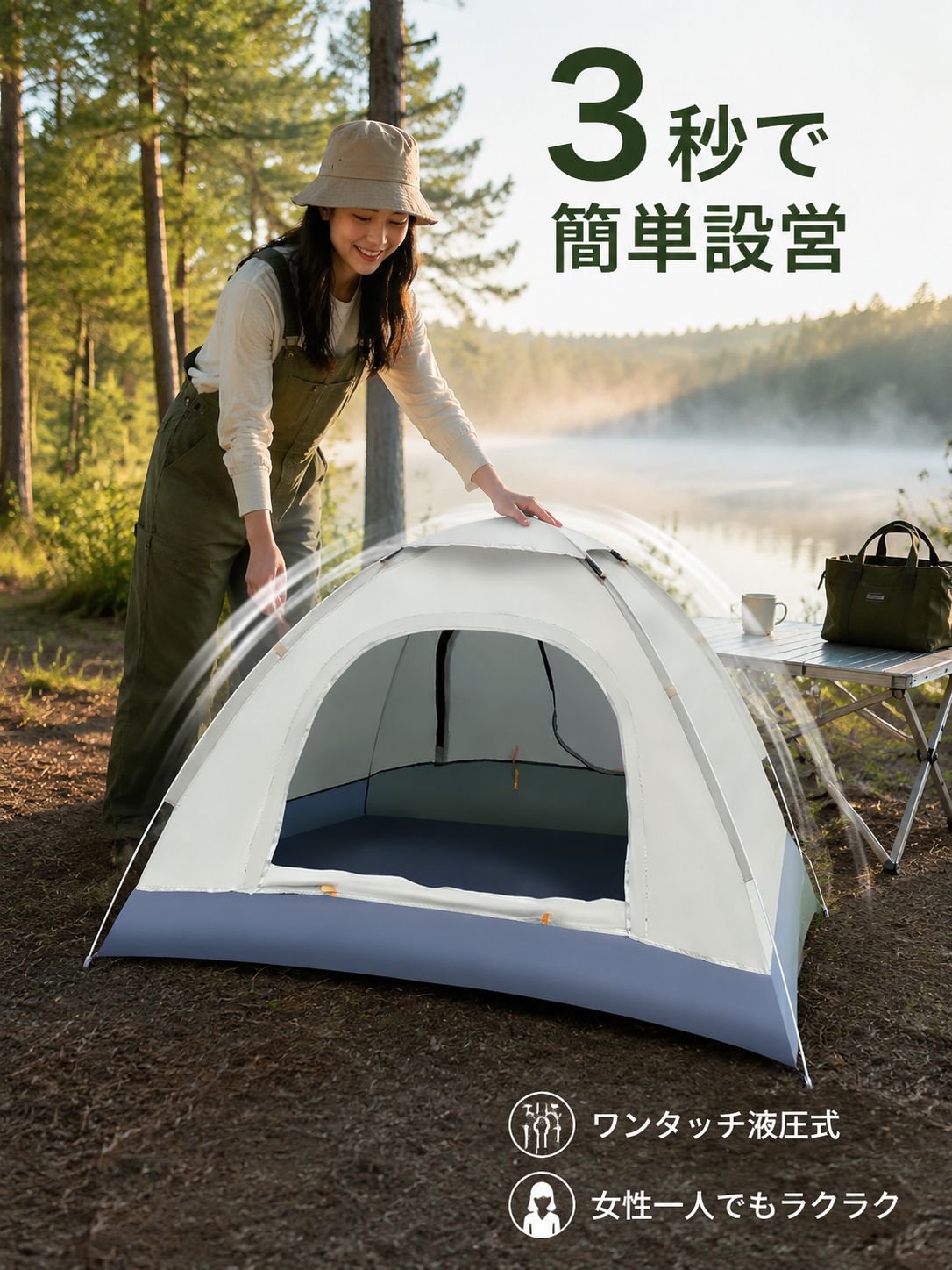 ワンタッチ防水・防紫外線テント　アウトドアキャンプ必需品