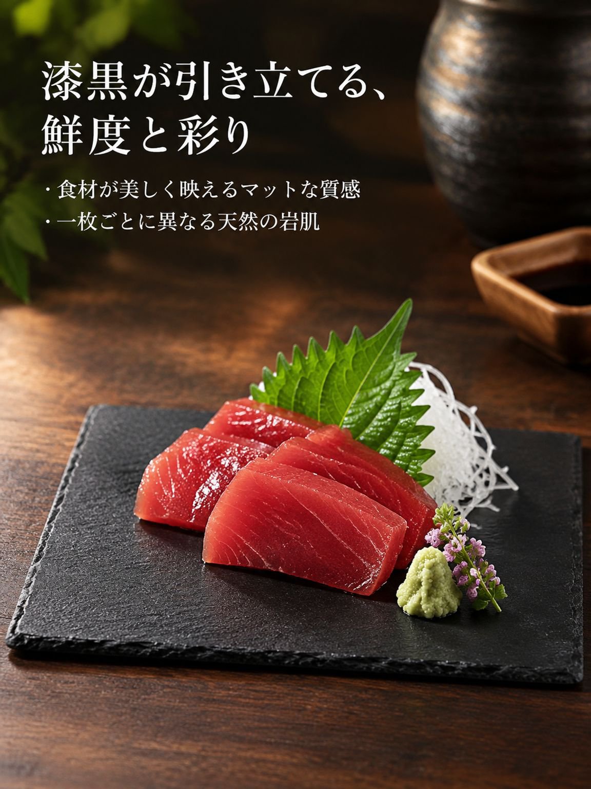 和風 黒石製 長角寿司・天ぷら皿 