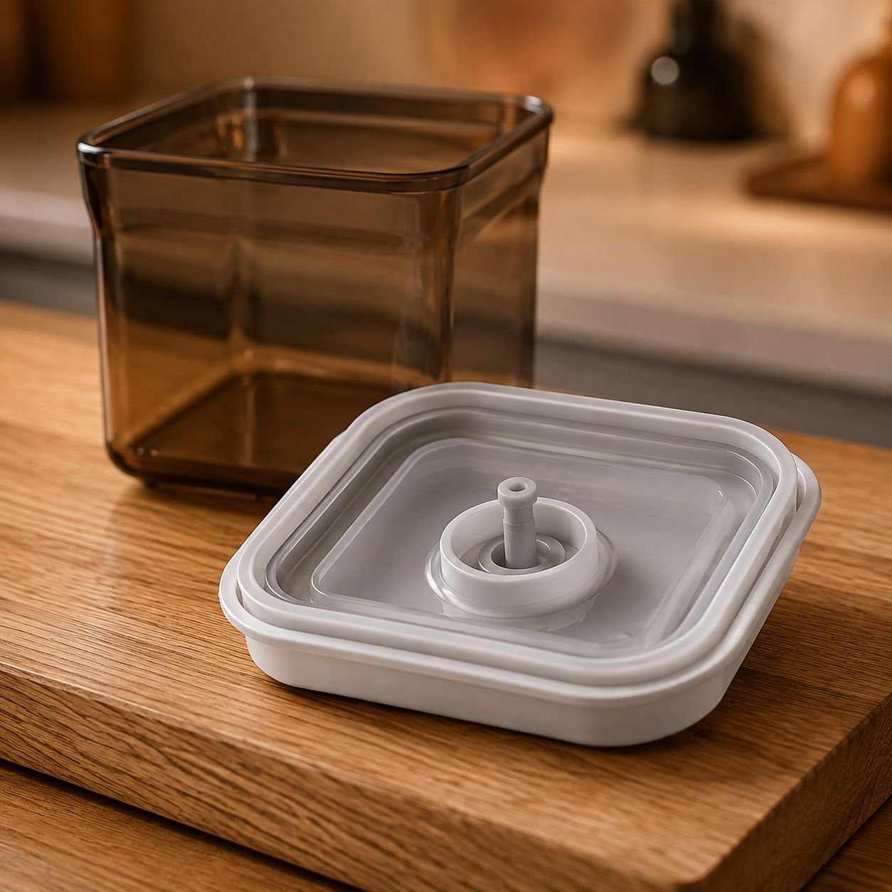 Elegant glass tea storage jar on countertop