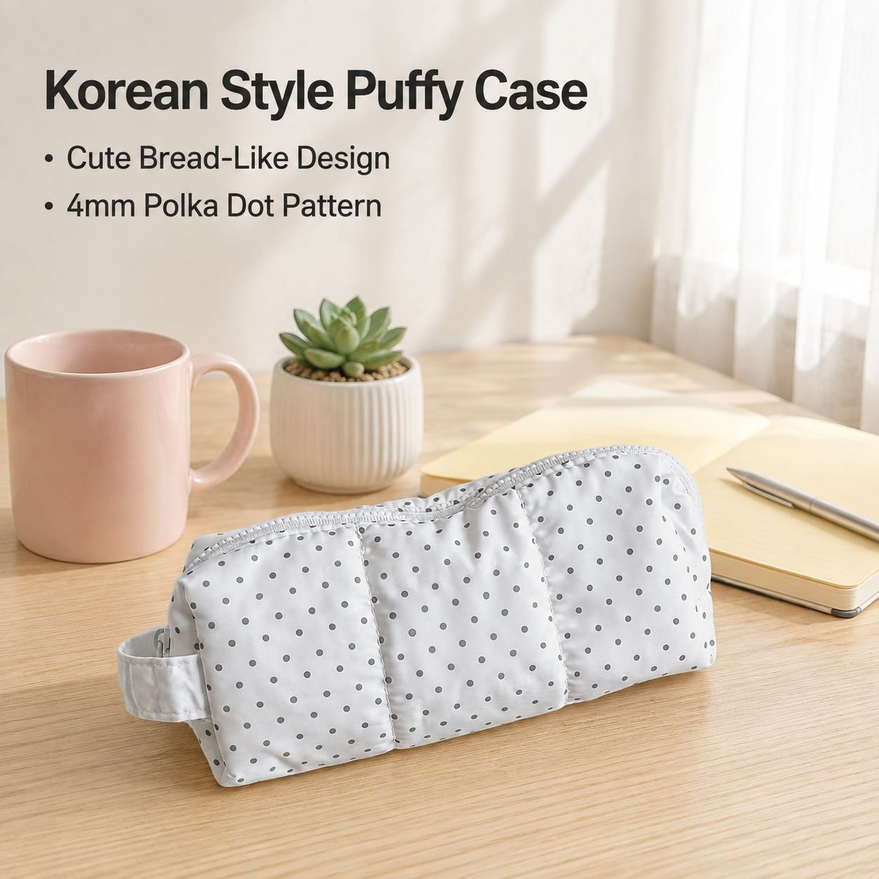 Korean Style Polka Dot Stationery Bag, Portable Handheld Pencil Organizer