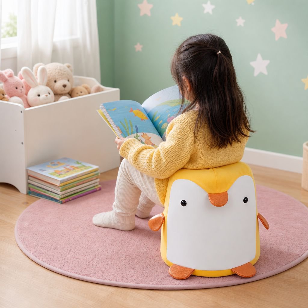 Banco creativo de madera con diseño de excremento de pingüino para puerta