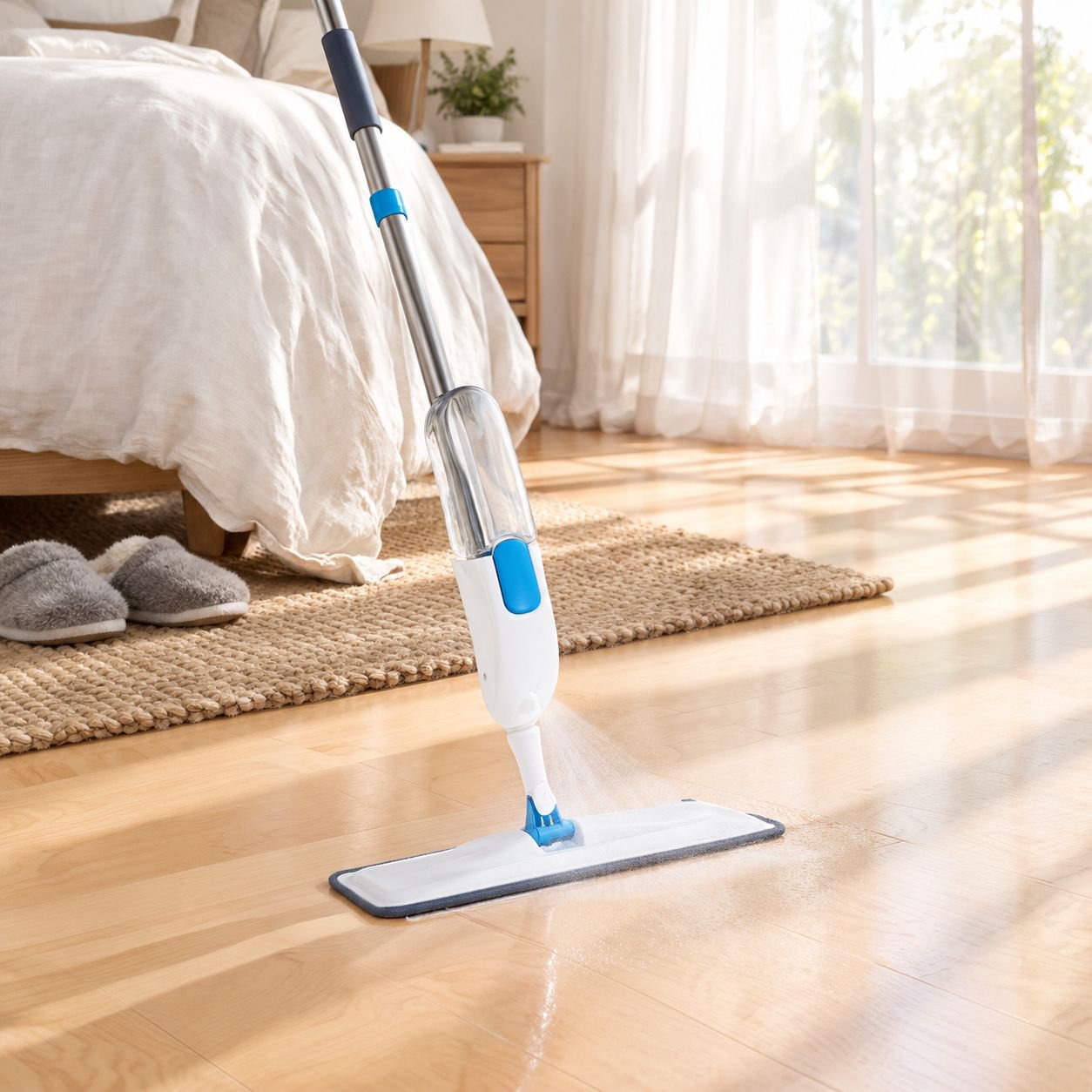 Ergonomic handle of hands-free spray mop for comfortable cleaning