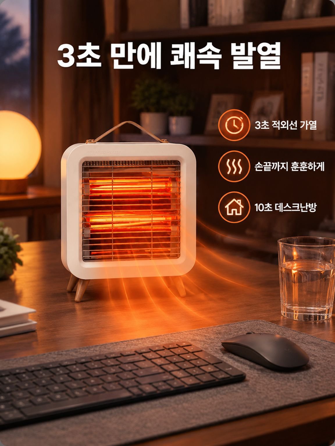 손잡이가 달린 휴대용 미니 탁상형 히터