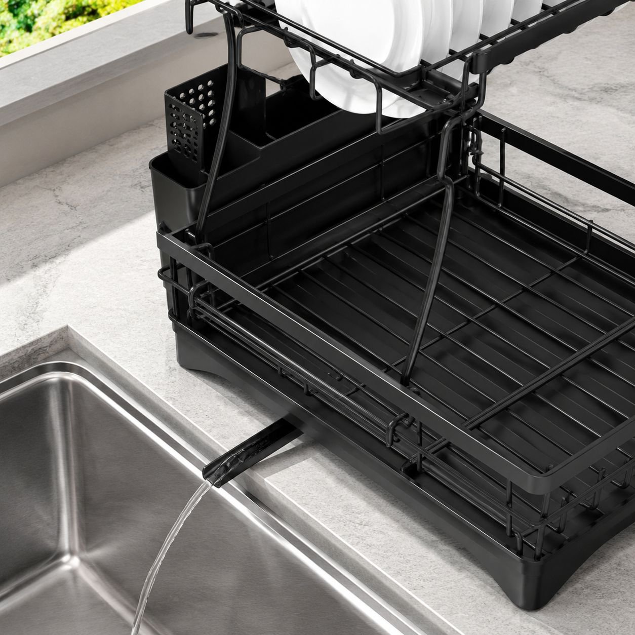 Organized kitchen supplies on storage rack