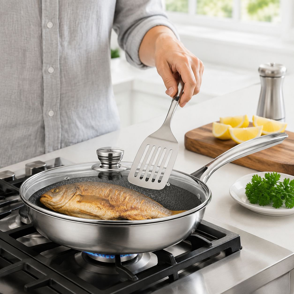 Sartén multifuncional de acero inoxidable de alta calidad y saludable