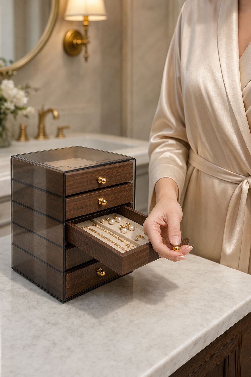 Multifunctional Walnut Jewelry Box for Various Accessories, Elegant and Practical