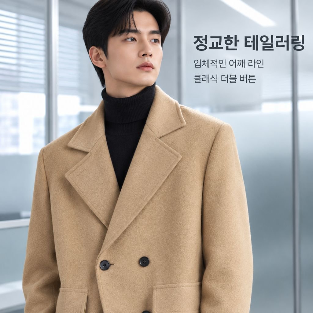 남성 더블버튼 미디 롱 모직 코트 트렌치 자켓