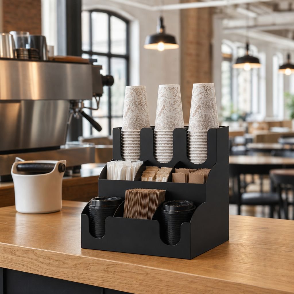 Platzsparender Becherhalter für Cafés
