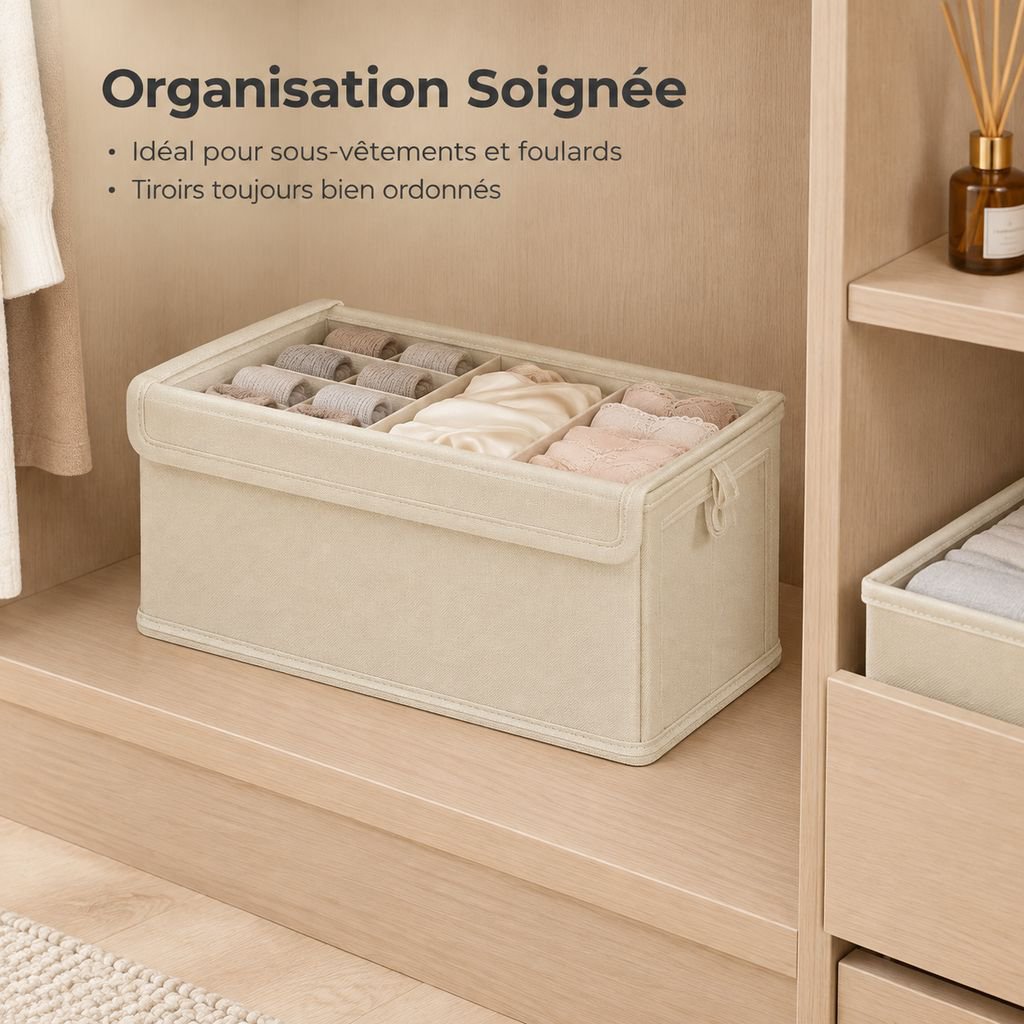 Boîte de Rangement Pliable en Coton et Lin Panier Tissu pour Jouets et Vêtements