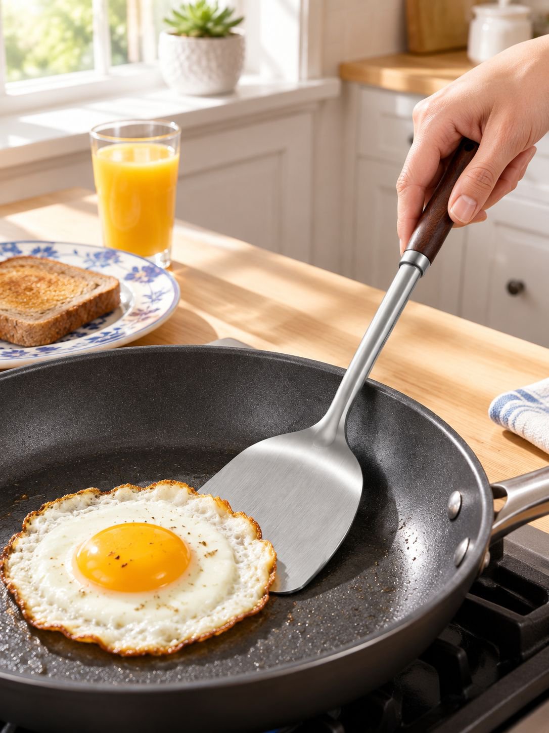 Utensilio de cocina de acero inoxidable ideal para voltear alimentos