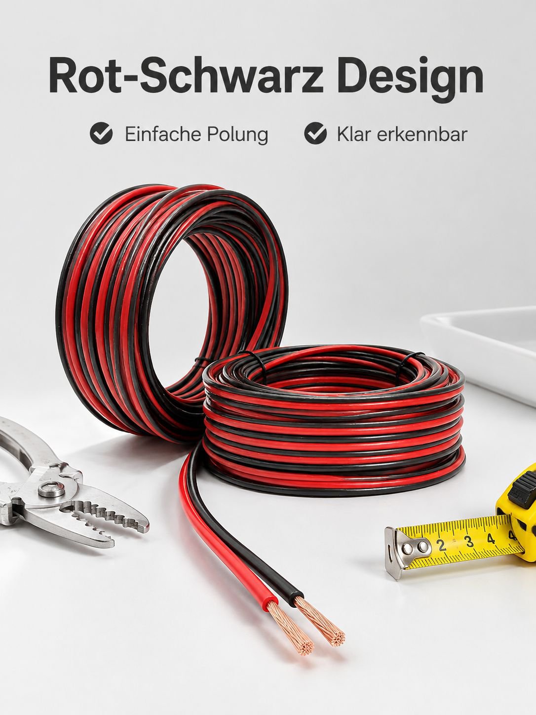 PVC Rot-Schwarz Doppelader LED-Streifen Anschlusskabel 2468 Flachband Kleinrolle 30-16AWG