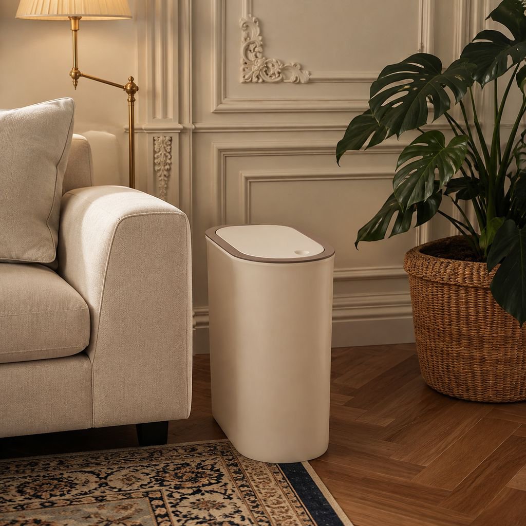 Poubelle de salle de bain avec couvercle, anti-odeur, idéale pour les espaces étroits
