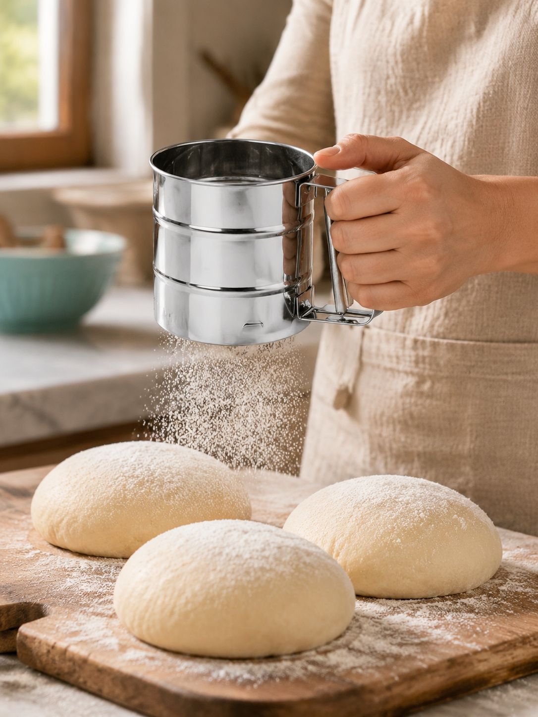 Tamiz de acero inoxidable para ingredientes secos