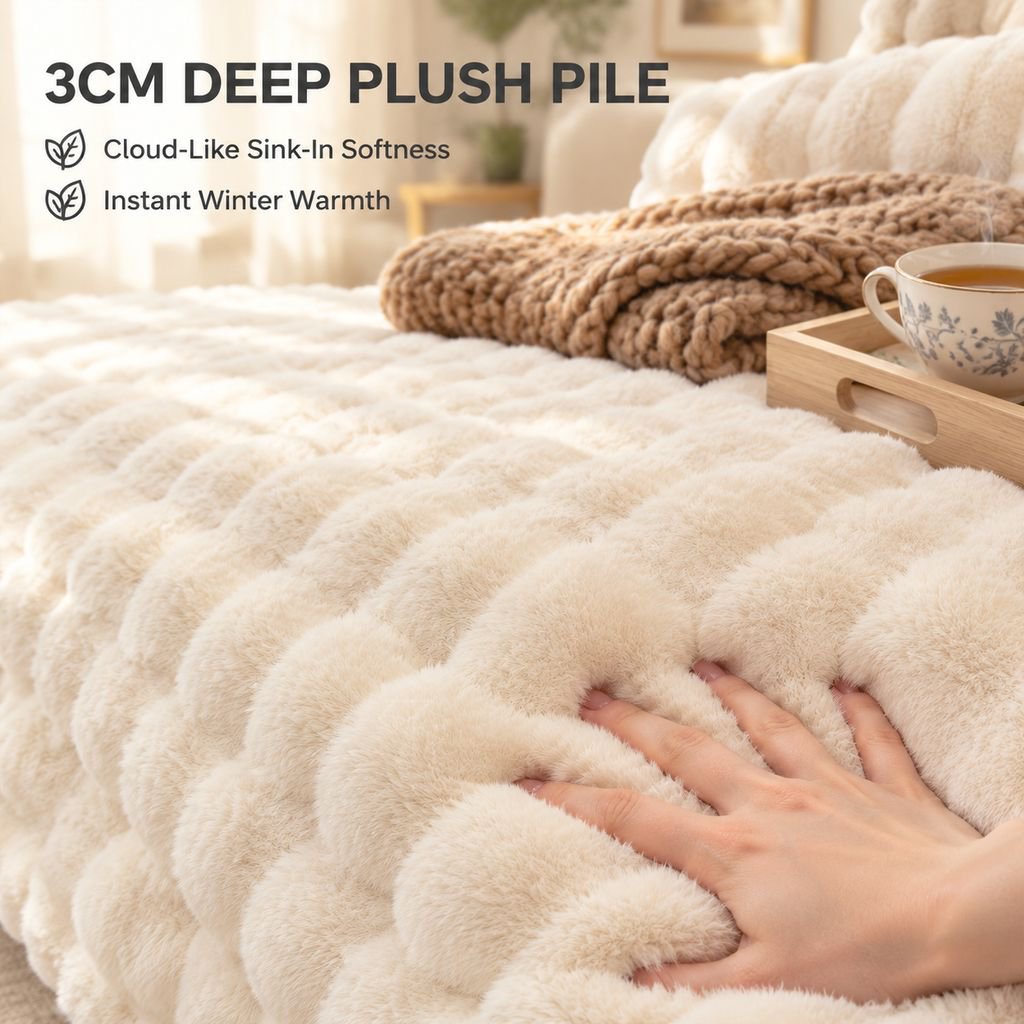 Thick Faux Rabbit Fur Sofa Cover Non-Slip Wavy Edge Couch Slipcover Blanket
