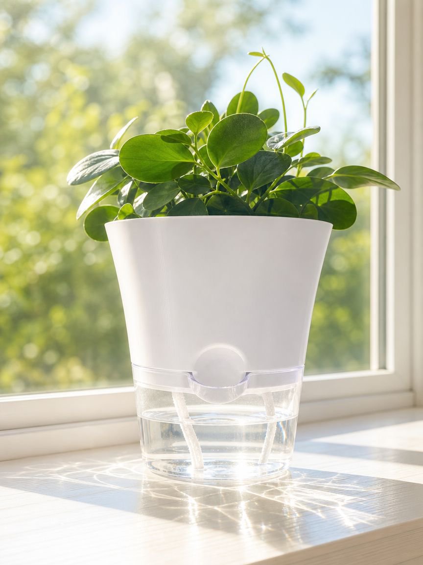 Close-up of automatic watering system in flower pot