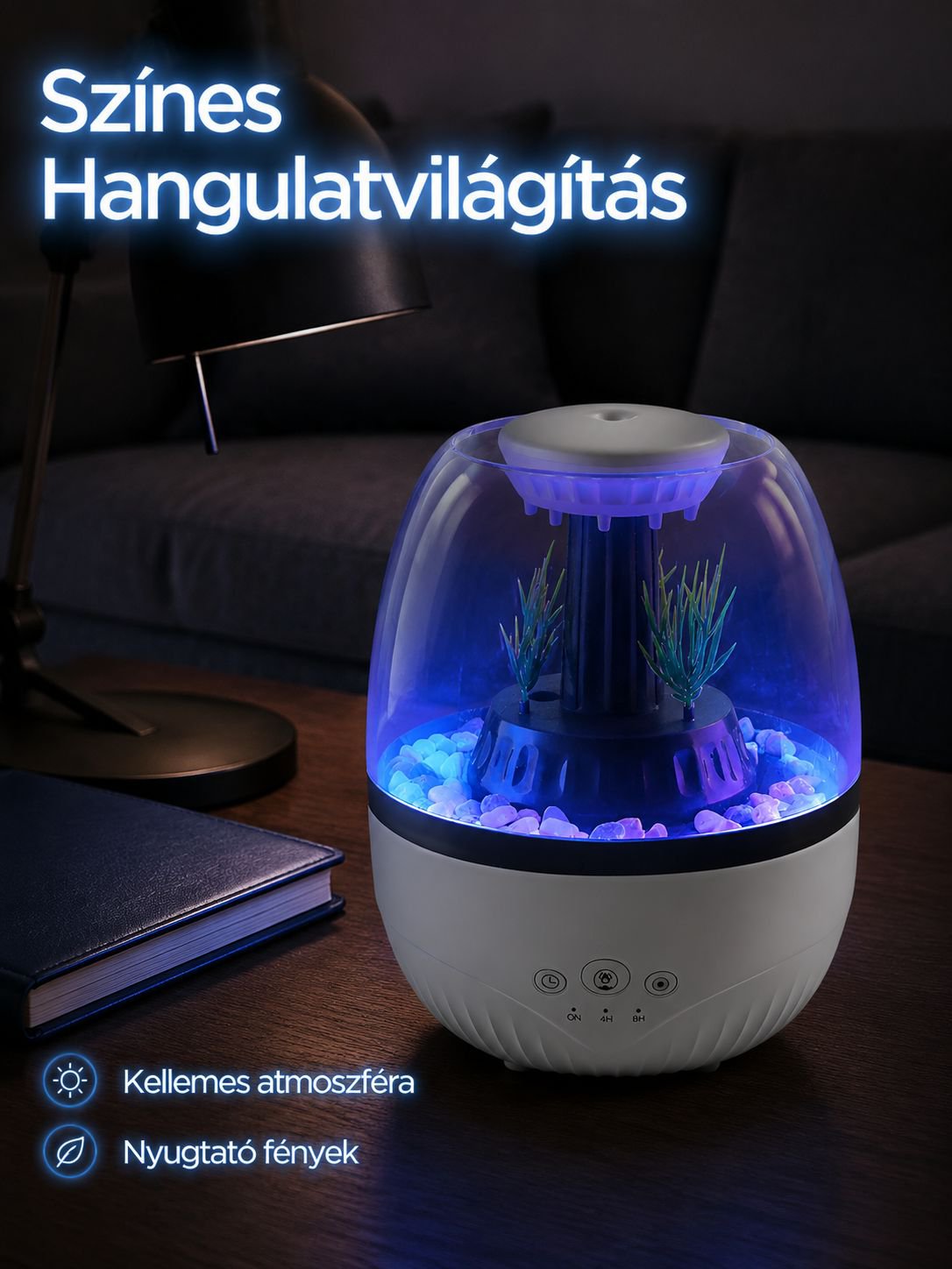 Színes hangulatvilágítású, csendes akvárium aromapárásító, otthoni asztali dekoratív diffúzor