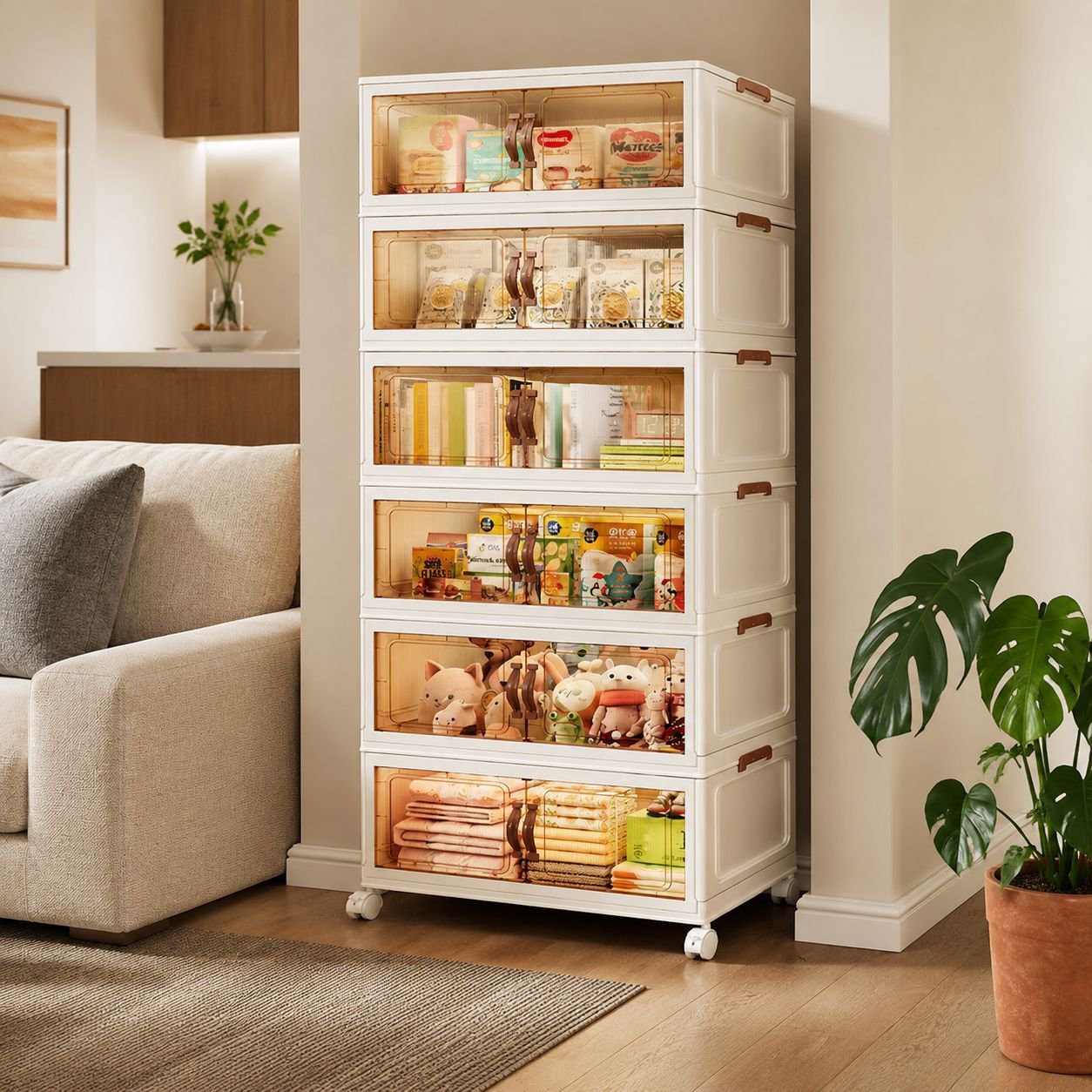 Multi-layer foldable storage cabinet for bedroom organization