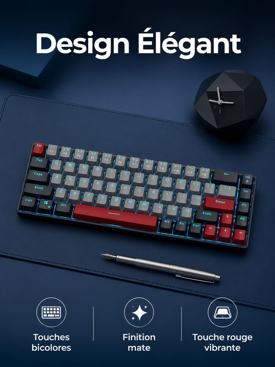 Clavier mécanique silencieux à 68 touches