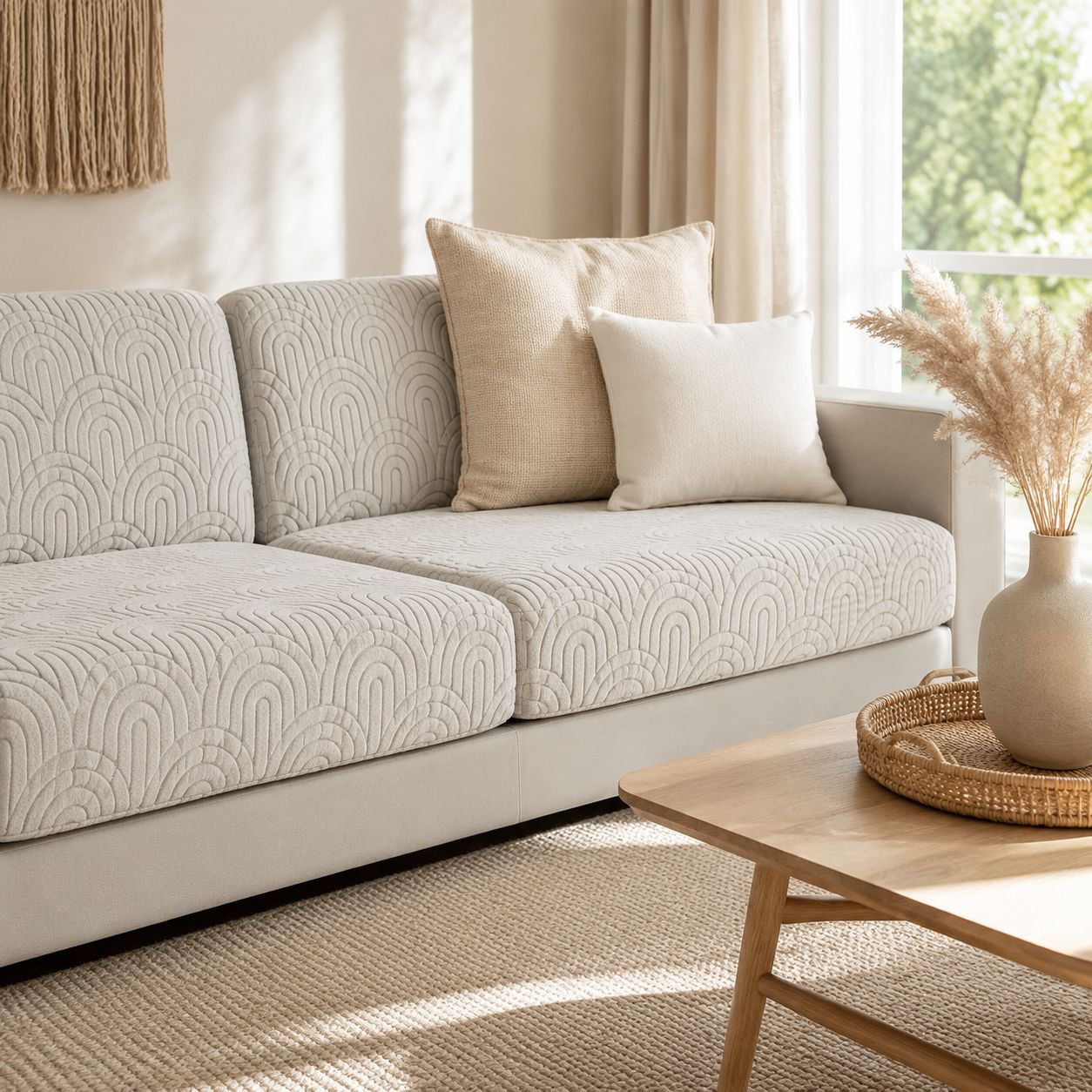 Pet friendly sofa cover protecting against hair and stains