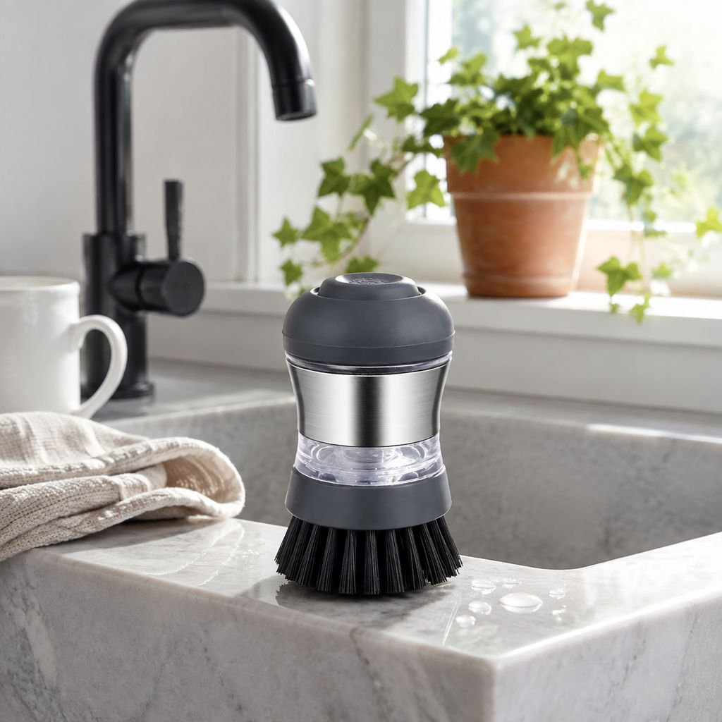 Stainless steel kitchen soap distribution dishwasher brush cleaning brush