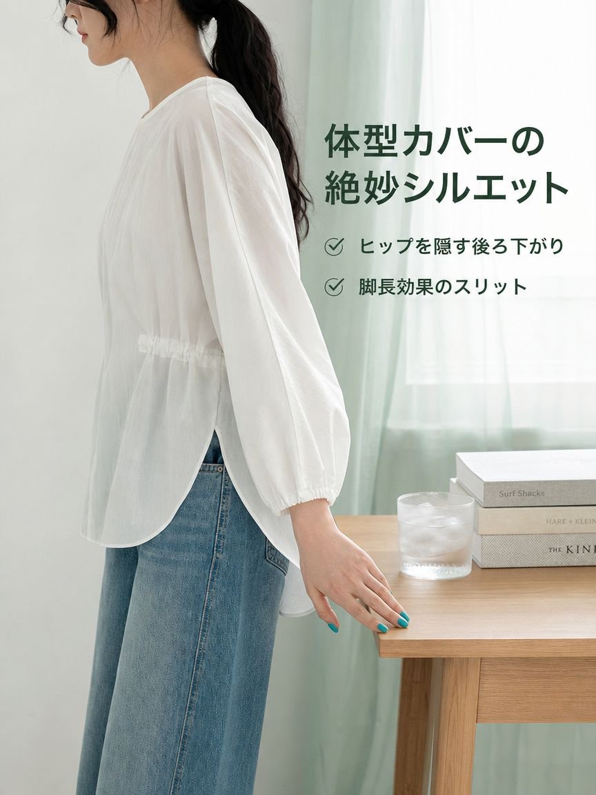 ウエストライン付きゆったりレディースシャツ