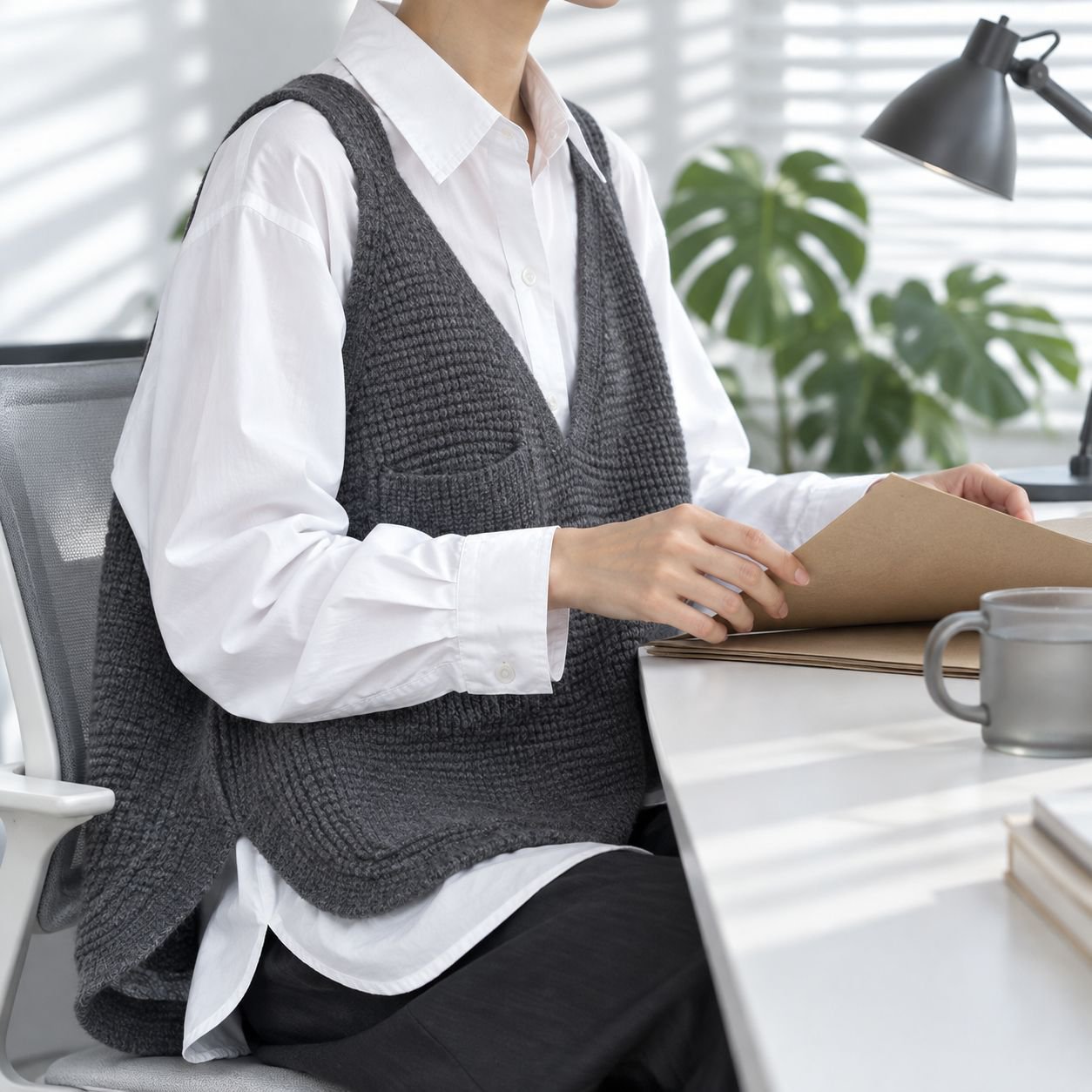 Simple deep V-neck sweater vest outerwear