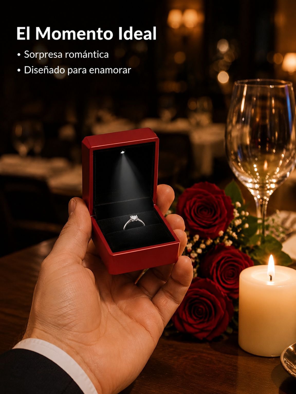 Estuche para joyas con LED y superficie facetada tipo diamante, caja para anillo y colgante