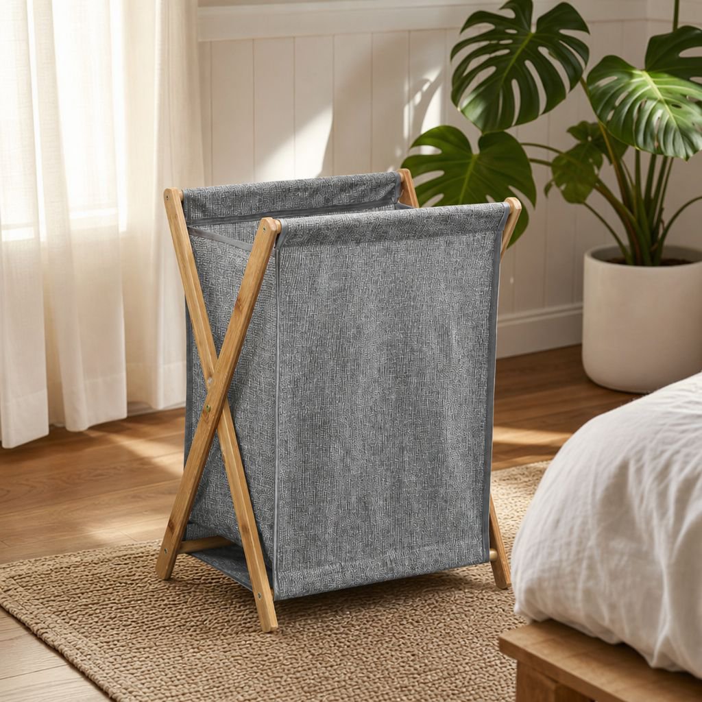 Cesta de ropa plegable de bambú y PVC ecológico para el hogar