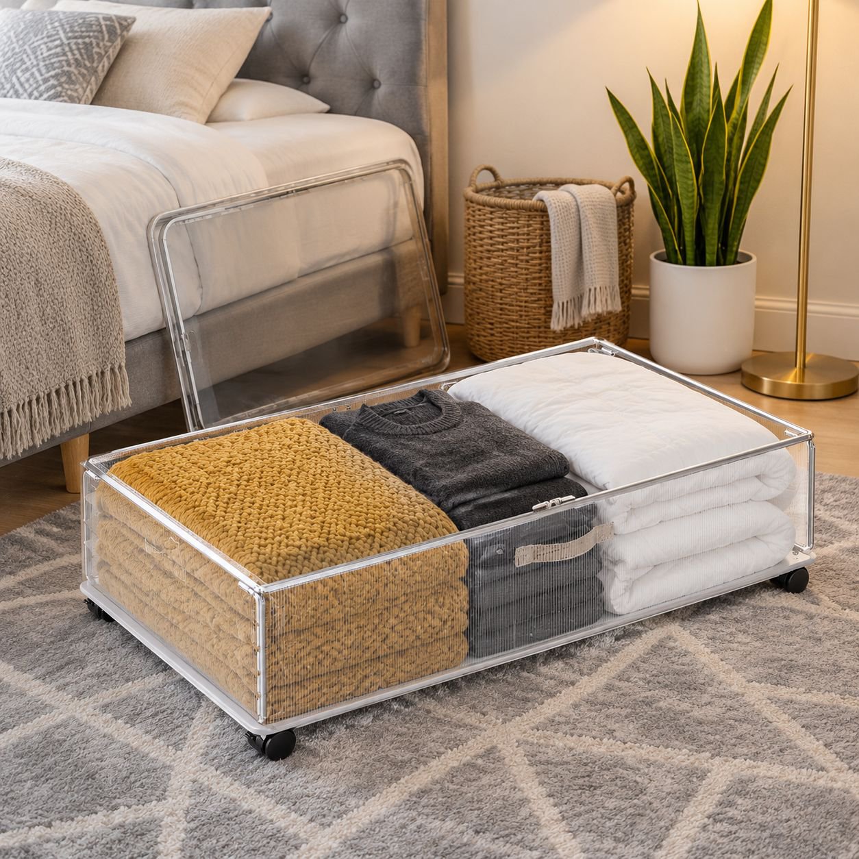 Under-Bed Storage Box with Wheels, Moisture Resistant, Ideal for Clothes and Blankets
